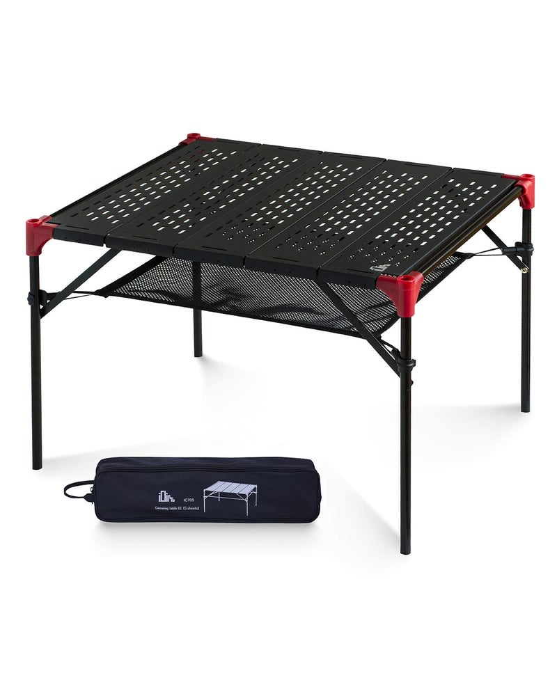 iClimb Extendable Folding Table Large Tabletop Area Ultralight Compact with Hollow Out Tabletop and Carry Bag for Camping Backpacking Beach Concert BBQ Party, Three Size (Black - L) - Image 1